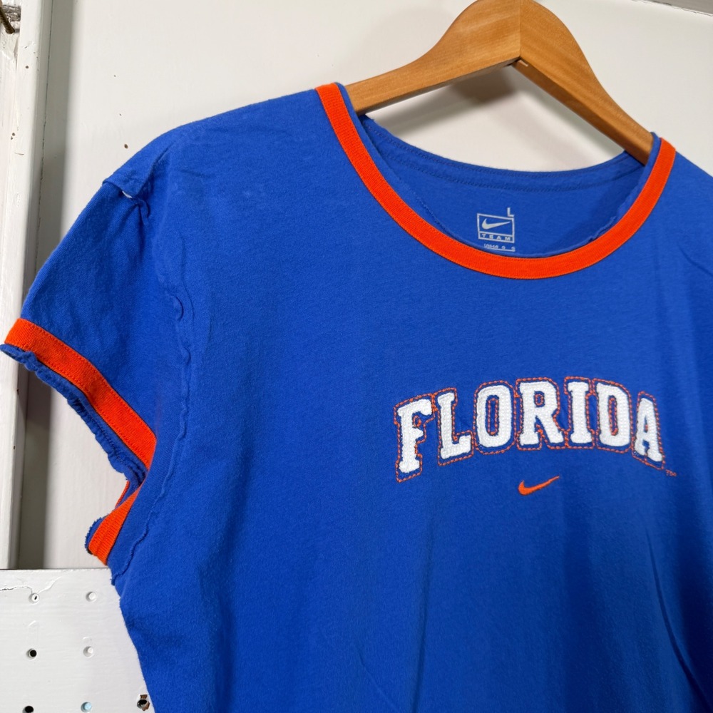 Nike Team Florida Gators Ringer T-Shirt Blue Orange Spellout Women Large L - Picture 3 of 9